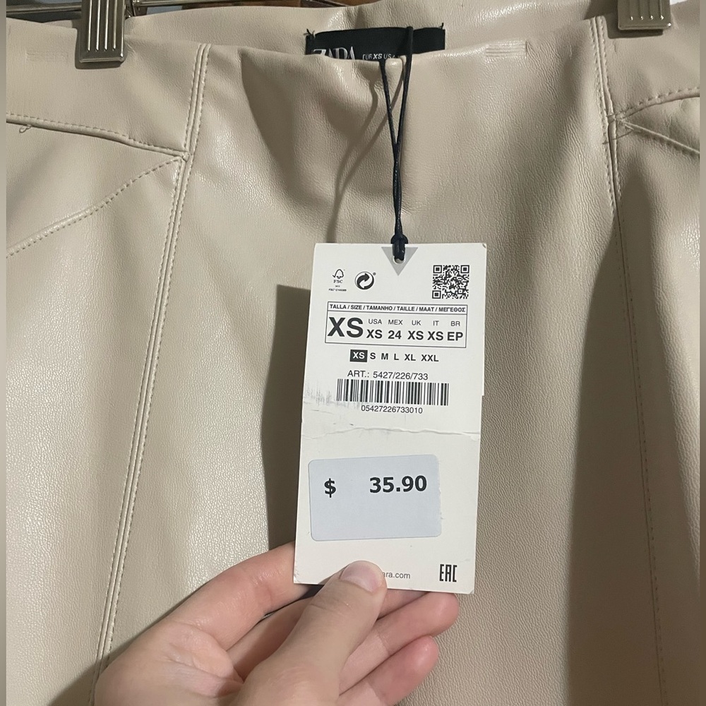 Zara Leather Leggings Cream XS
